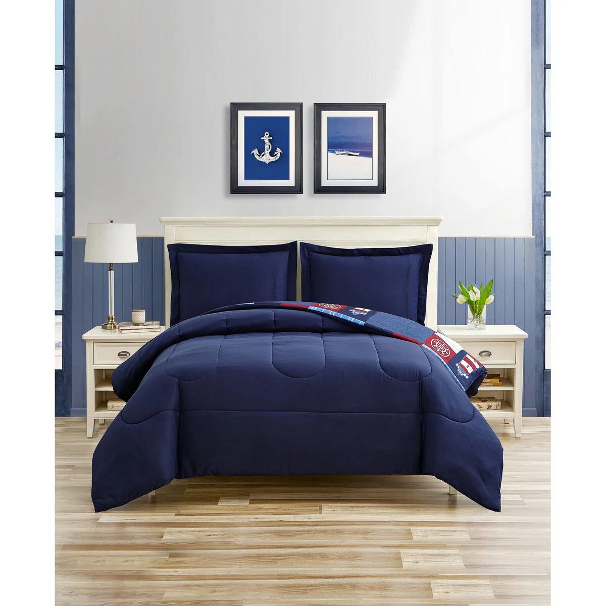 DESIGN STUDIO Nautical Patch Blue Ultra Soft Microfiber Reversible Comforter Set