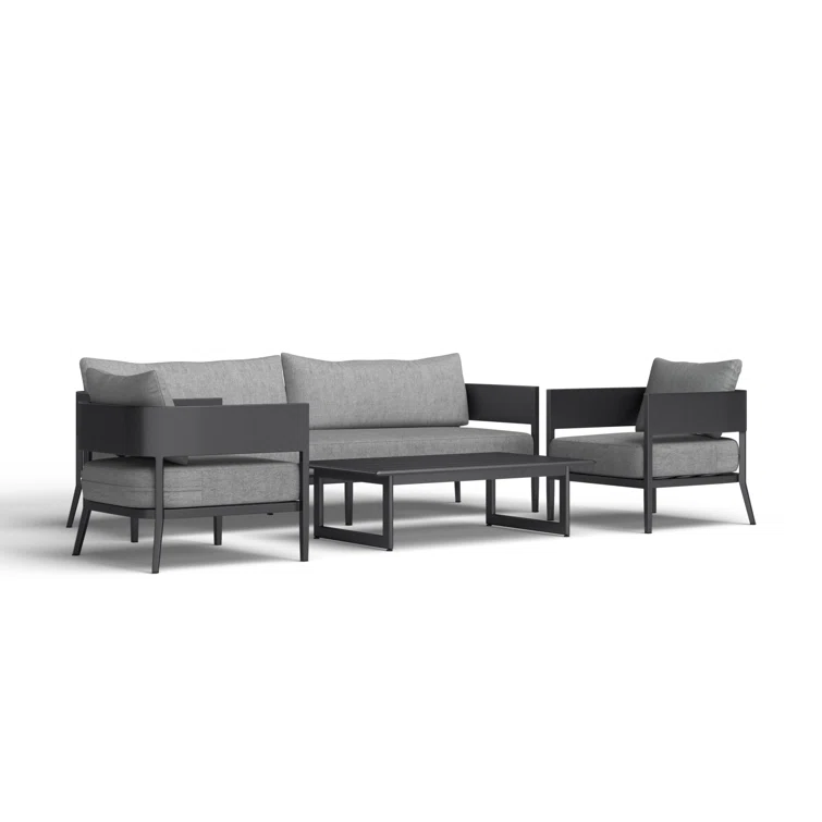 Elza 4 Piece Outdoor Conversation Set in Dark Gray Aluminum with Cushions