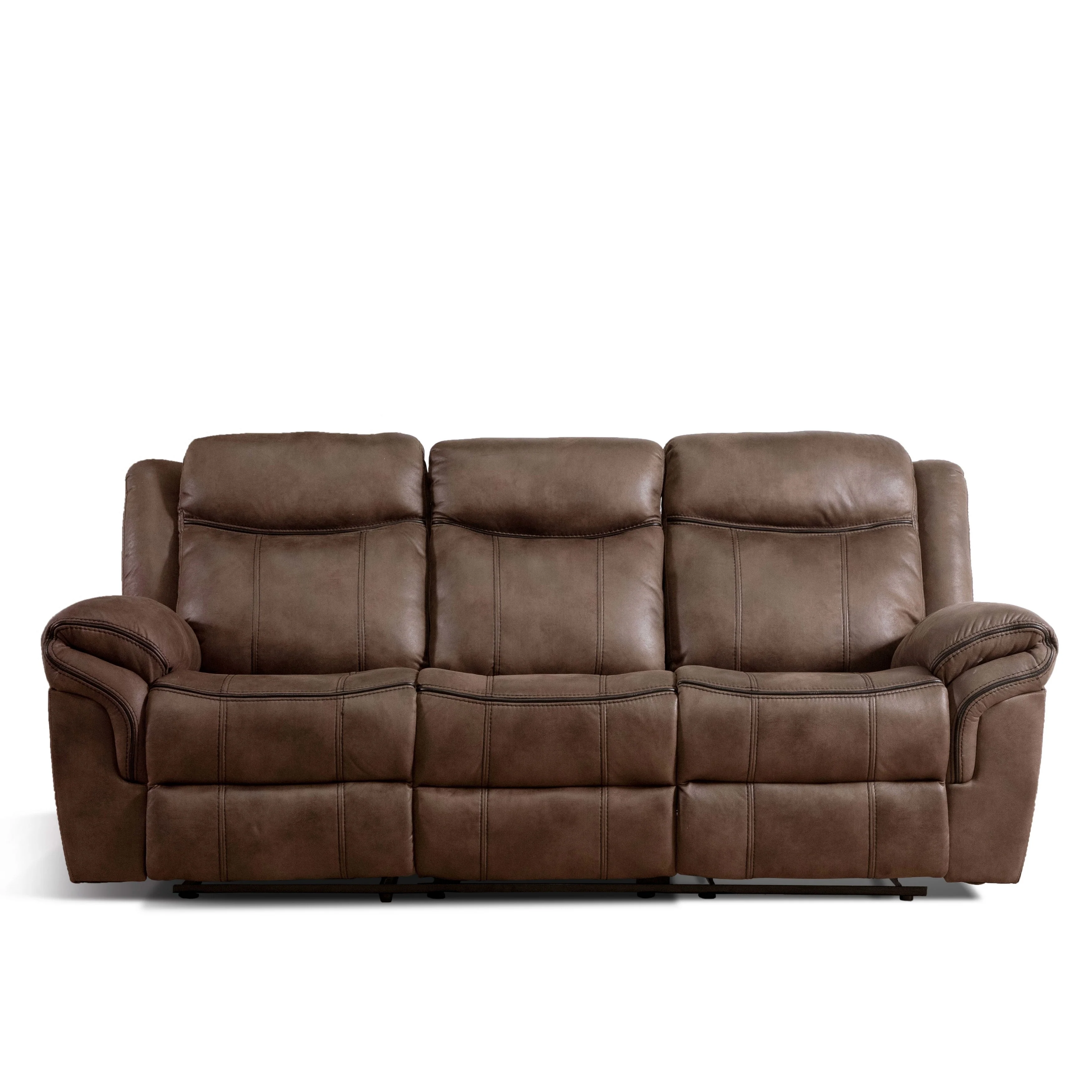 Verne Brown Manual Microsuede Reclining Sofa with Flip Down Cup Holders