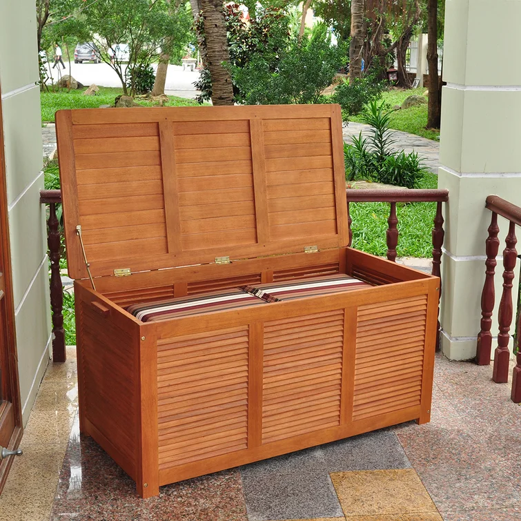 Red Barrel Studio® 48.62'' W 117 Gallons Water Resistant Solid Wood Eucalyptus Deck Box in Golden Oak