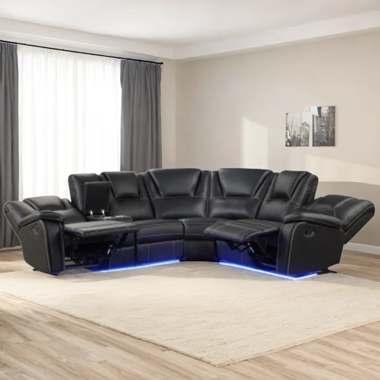 Yaniah Manual Reclining Sectional Sofa Set with LED Strips and Cup Holders