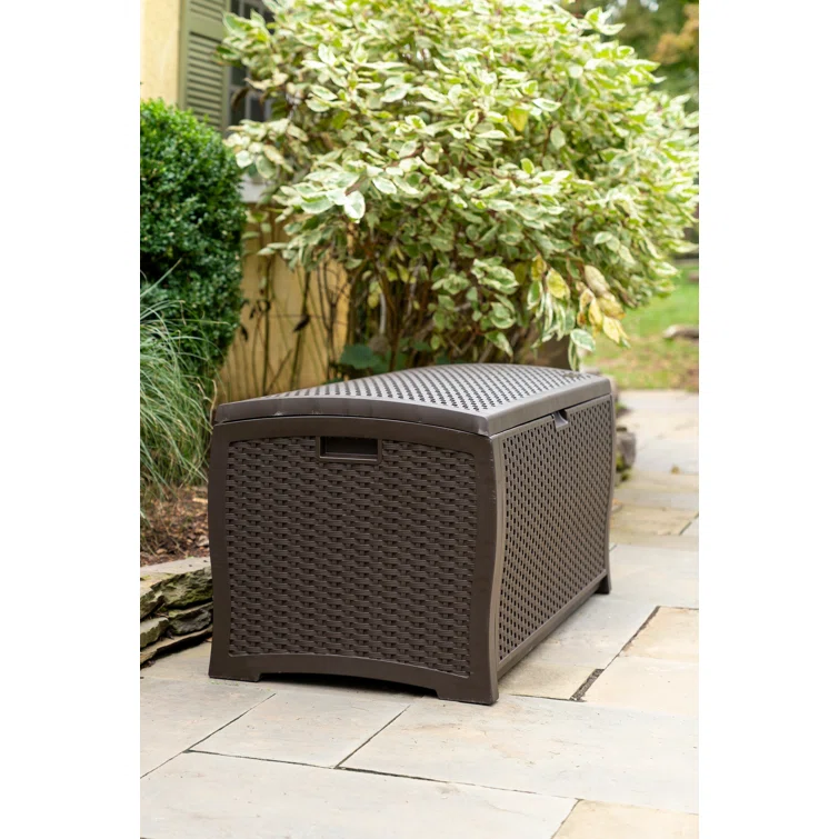 Suncast Wicker 73 Gallon Water Resistant Deck Box in Java