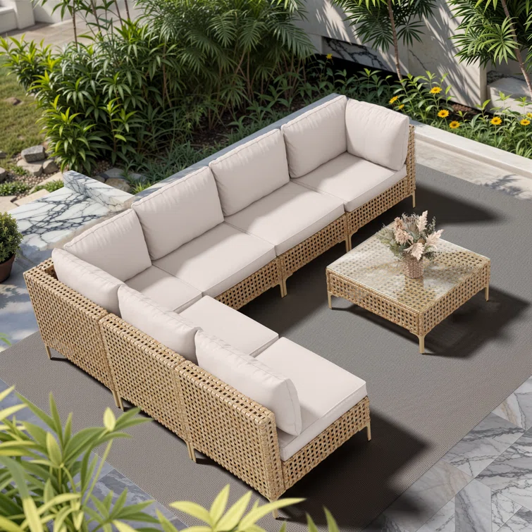 Keaghan 6 - Person Outdoor Seating Group with Cushions，Outdoor Conversation Set