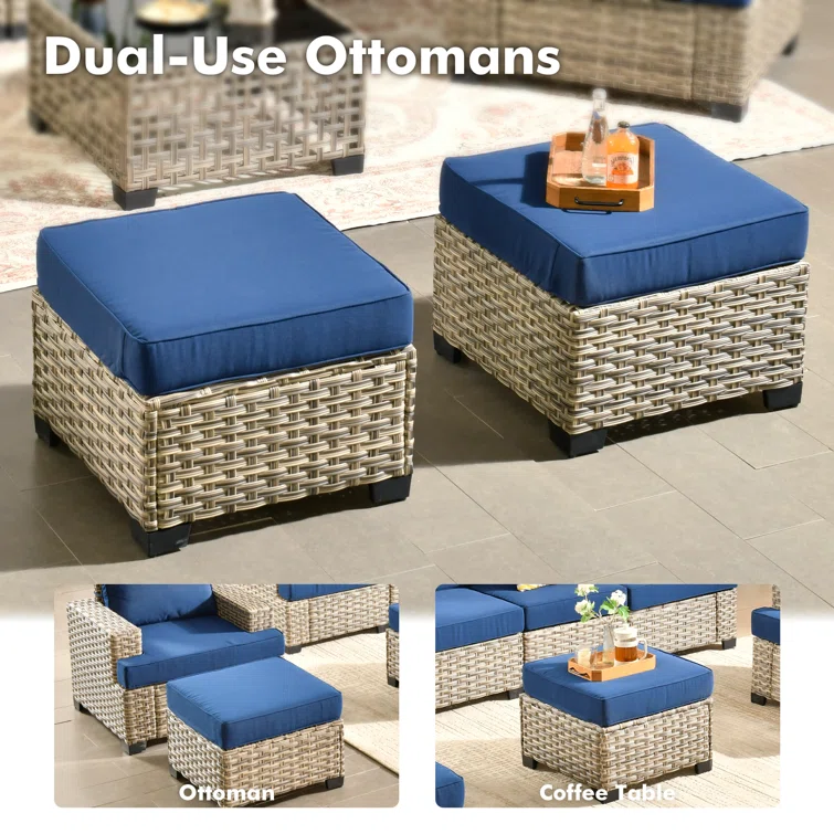 Tommy Outdoor Wicker 5 Person Seating Group With Cushions And Ottomans
