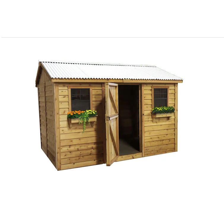 12 ft. W x 8 ft. D Cabana Cedar Wood Garden Shed with Metal Roof
