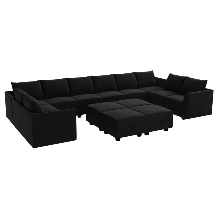 Tremee Velvet Upholstered Modular Sectional Sofa with Ottoman