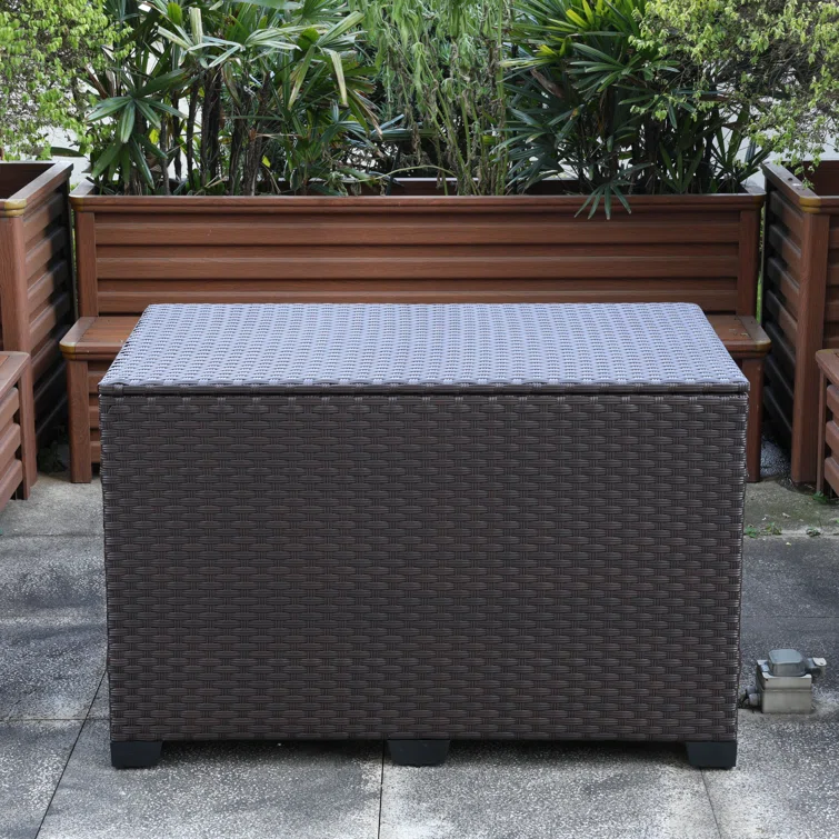 Rattaner 150 Gallons Resistant Wicker Deck Box with Gas Spring Lid and Zippered Waterproof Inner Bag