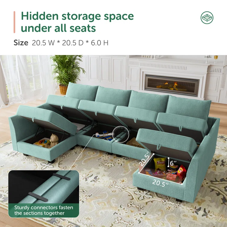 Manusite U Shaped Modular Sectional Sofa With Reversible Chaise