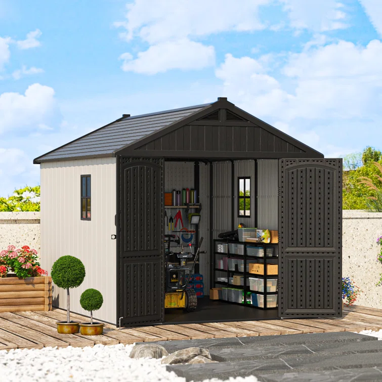 8 ft. W x 10 ft. D Plastic Storage Shed with Floor, Resin Shed with Reinforced Steel Structure