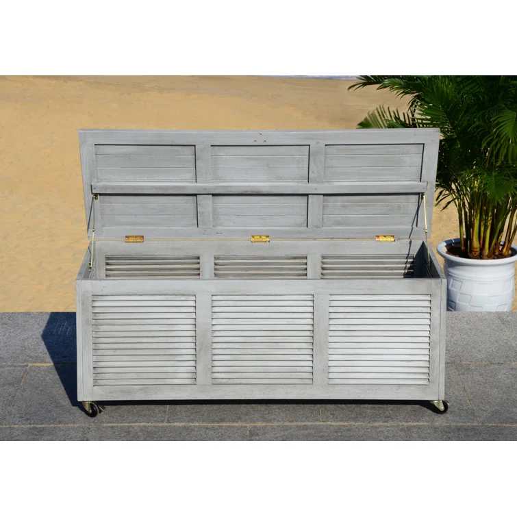 Birch Lane™ 47.2'' W 50 Gallons Solid Wood Eucalyptus Deck Box with Wheels