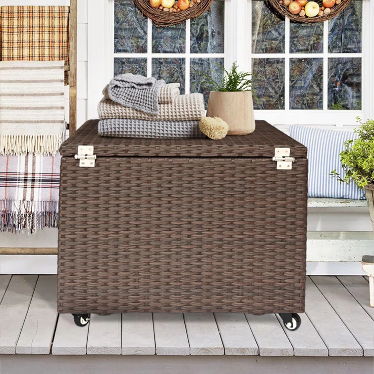 ATR Arttoreal 22.4'' W 22 Gallons Water Resistant Wicker Deck Box with Wheels in Brown