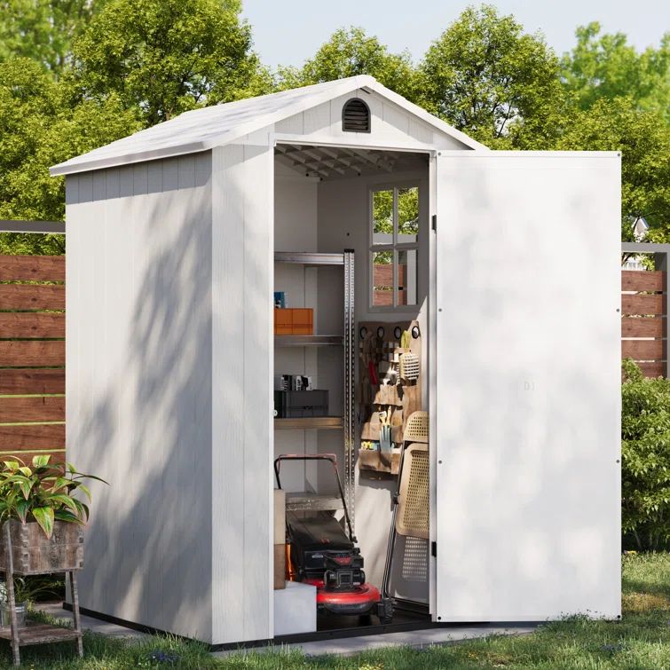 4 Ft. W x 4 Ft. D Plastic Storage Shed with Floor, Resin Shed with Window and Lockable Door