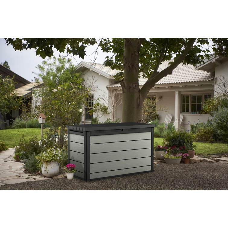 Keter Denali 200 Gallon Durable Resin Outdoor Storage and Organization Deck Box Ideal For Garden Patio Furniture and Supplies, Grey