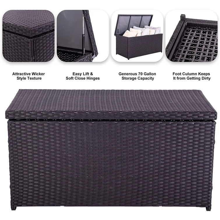 Aura Outdoor 40.16'' W 60 Gallons Wicker Deck Box in Black