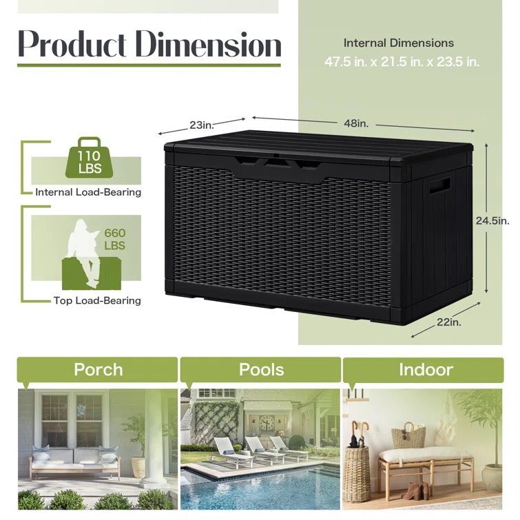 GUNJI 48'' W 100 Gallons Water Resistant Resin Lockable Deck Box