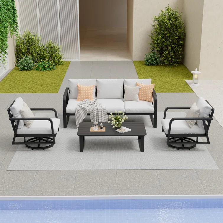 Ithnan 5 - Person Aluminum Silver Gray Outdoor Seating Group with Cushions