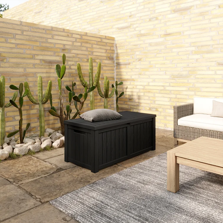 Quartey 120 Gallons Resin Deck Box with Soft Close Mechanism