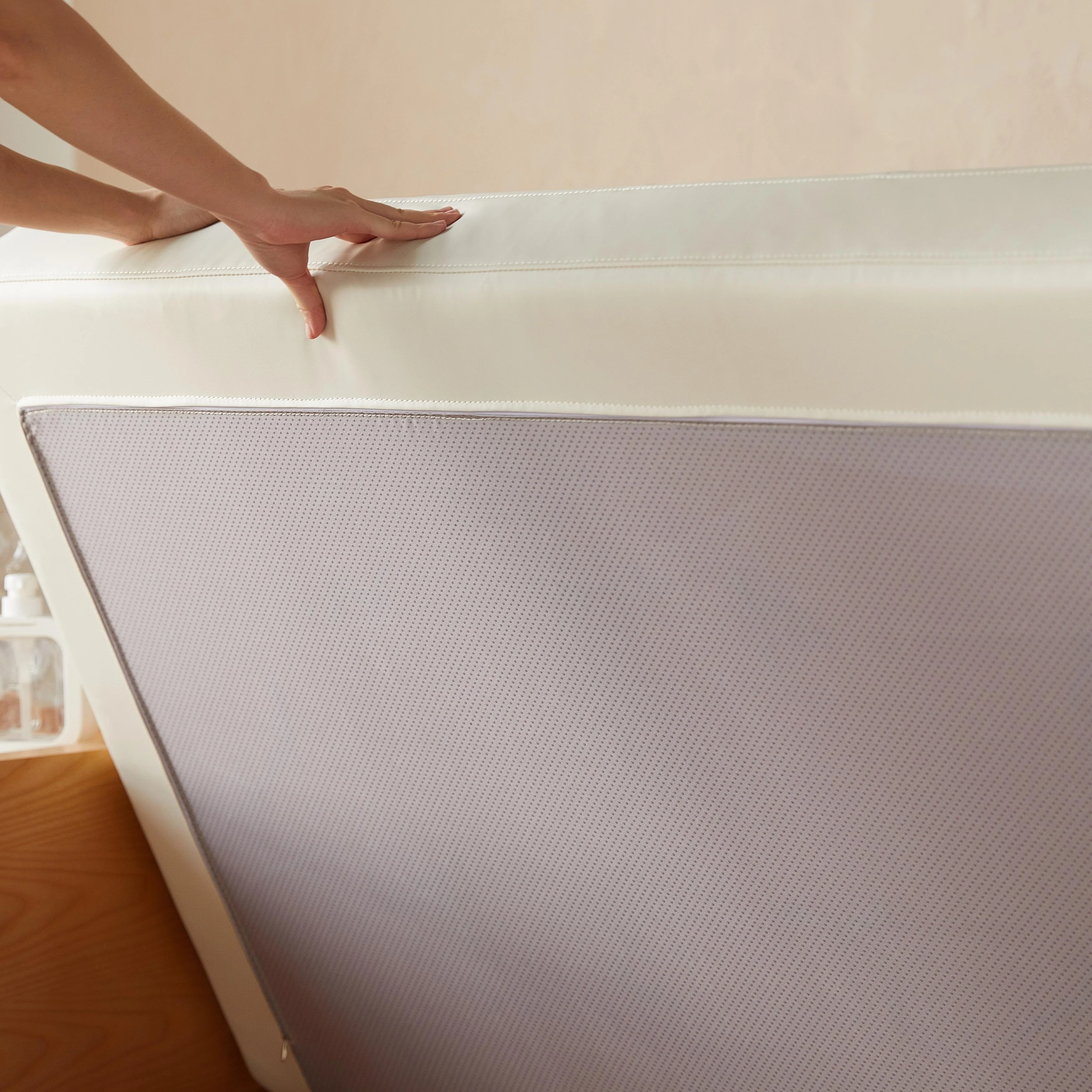 JASIWAY Cotton Line Beige Sofa With Wood Frame