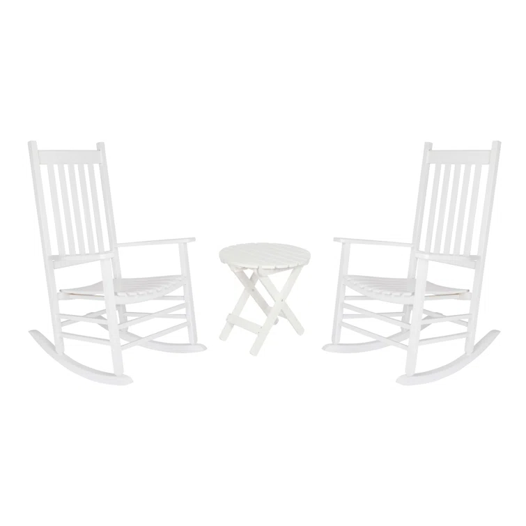 Reasor 3-Piece Outdoor Wood Rocking Chair and Folding Table Set