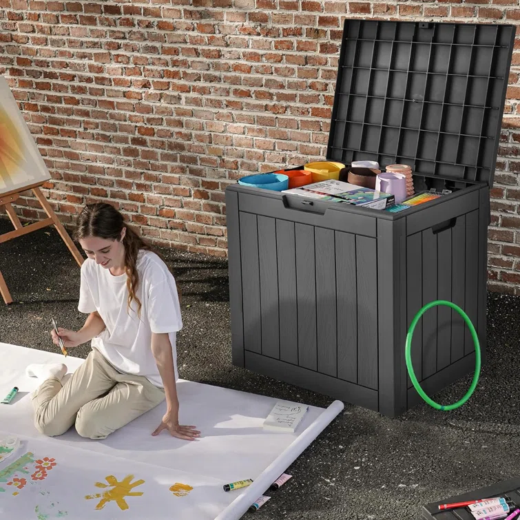 WORACO 17.09'' W 30 Gallons Water Resistant Resin Lockable Deck Box