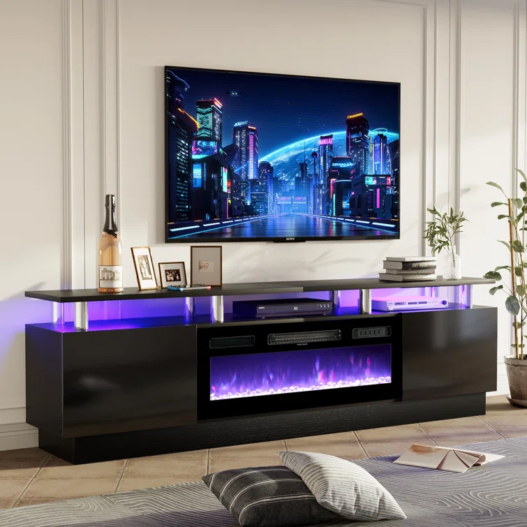 Keely 70'' TV Stand for TVs up to 80'' with Electric Fireplace and Adjustable Shelves