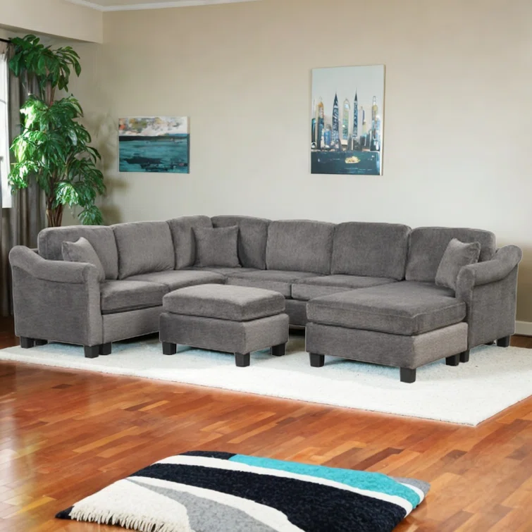 Jessalee 4 - Piece Velvet Sectional Sofa with Ottoman