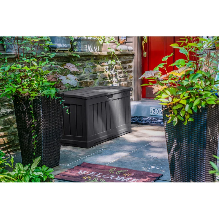 Suncast 50 Gallon Water Resistant Deck Box in Peppercorn