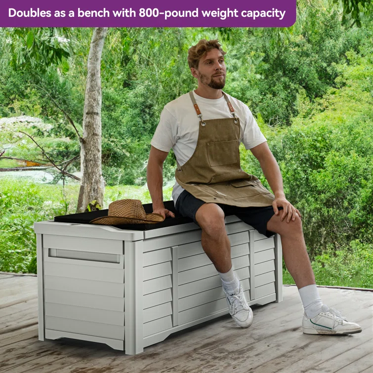 Edrosie Inc 120 Gallons Water Resistant Resin Lockable Deck Box with cushion