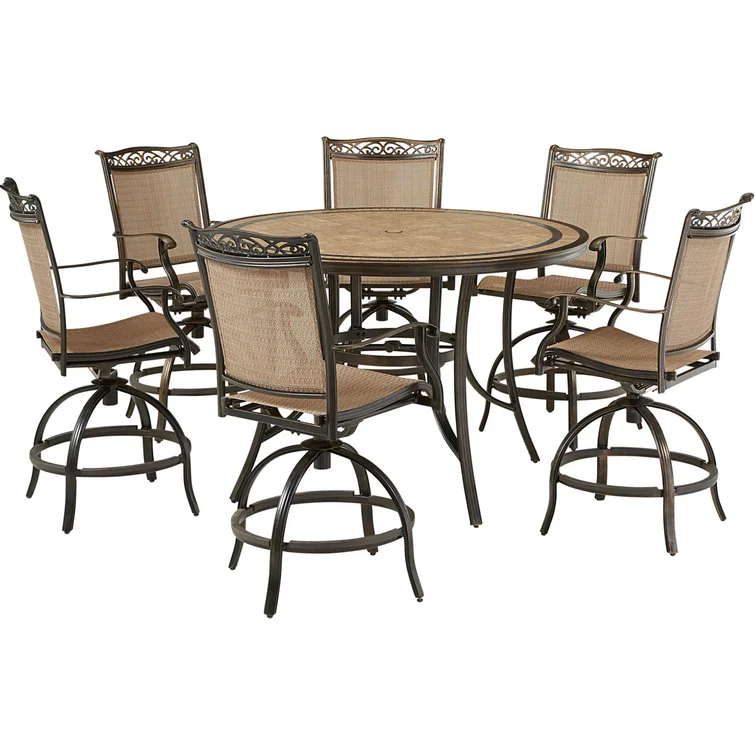 Mikenzy Round 6 - Person 56'' Long Bar Height Dining Set