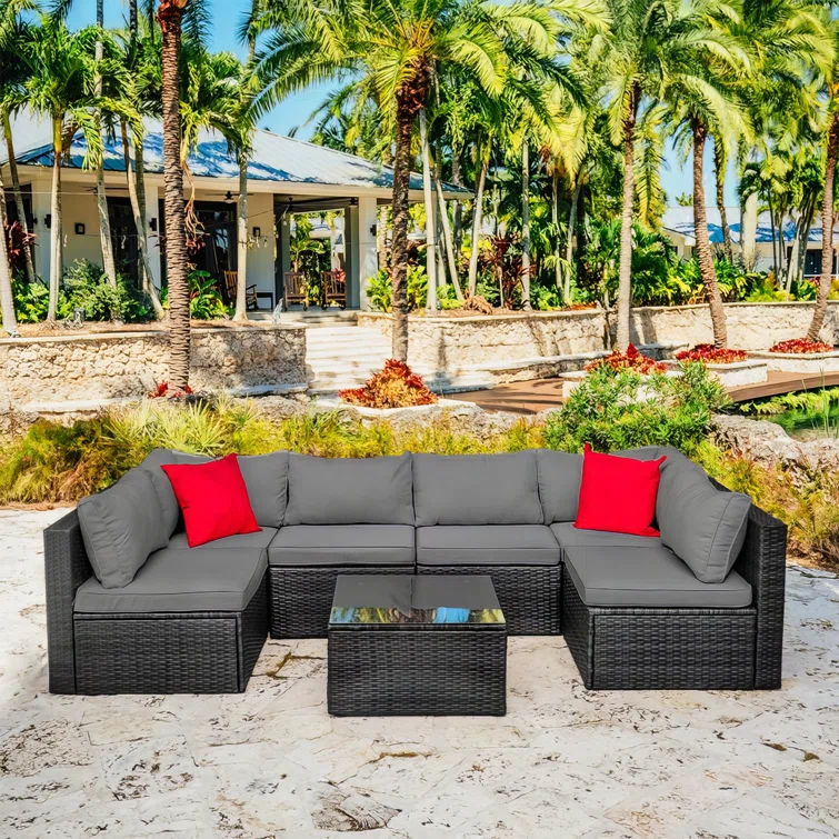 Slunce 6 - Person Outdoor Seating Group with Cushions (Set of 7)