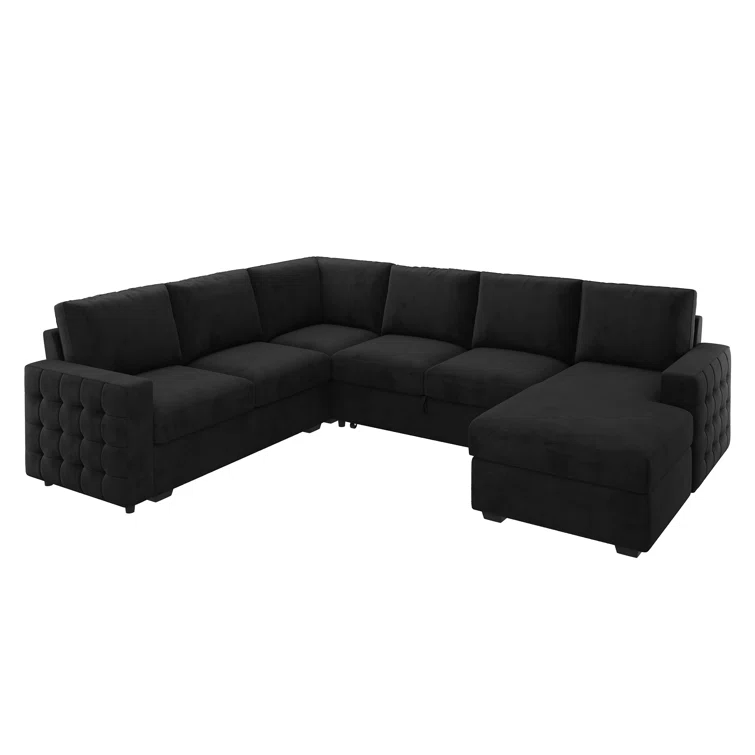 U-Shaped Sectional Sofa Bed Pull Out Sleeper Couch With Storage Chaise