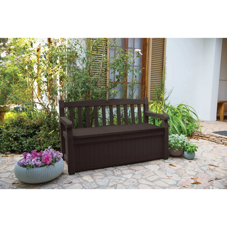 Keter Solana 70 Gallon Durable Resin Outdoor Bench Storage and Organization Deck Box Ideal For Garden Patio Furniture and Supplies