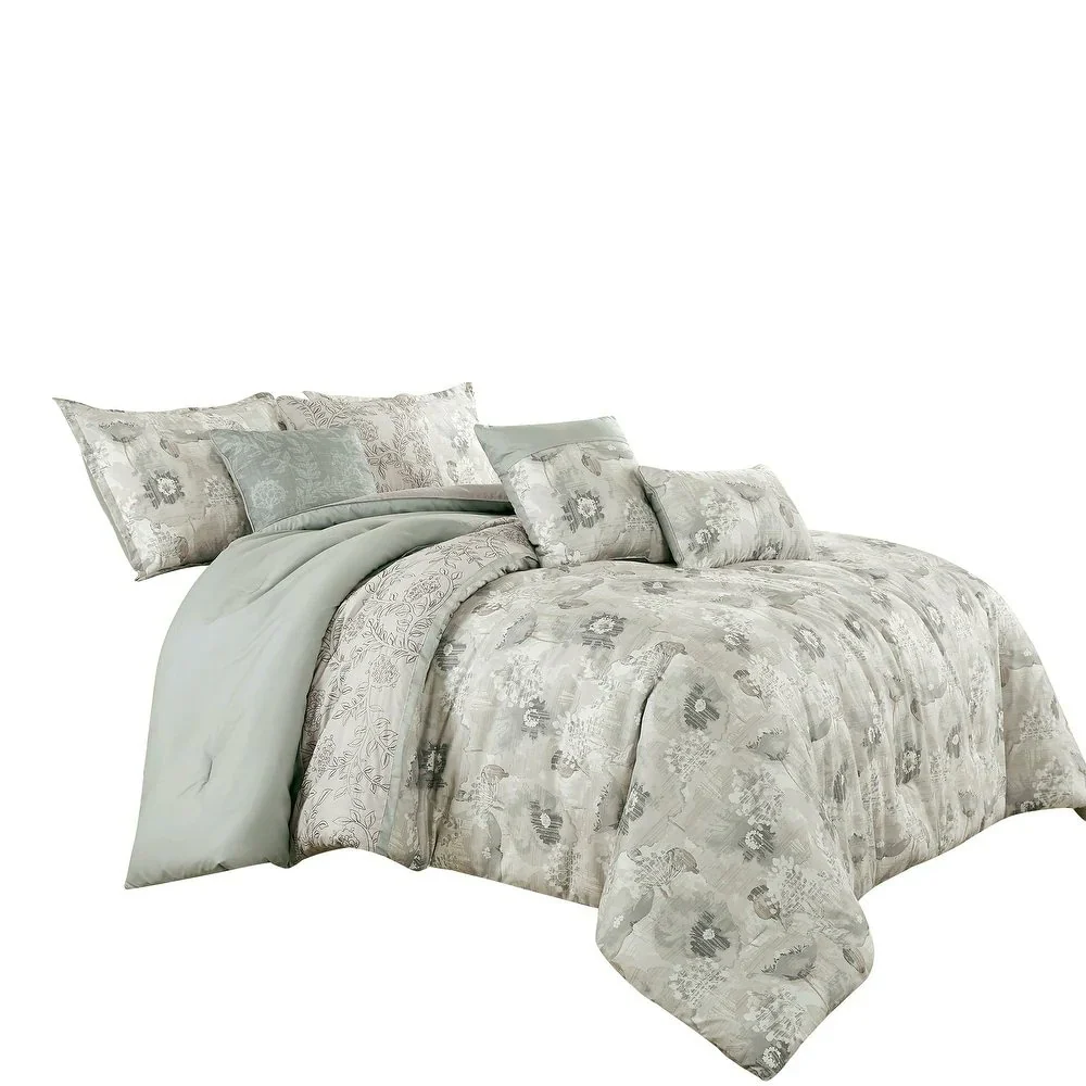 7 Piece Green Comforter Set Embroidery Soft Bedding