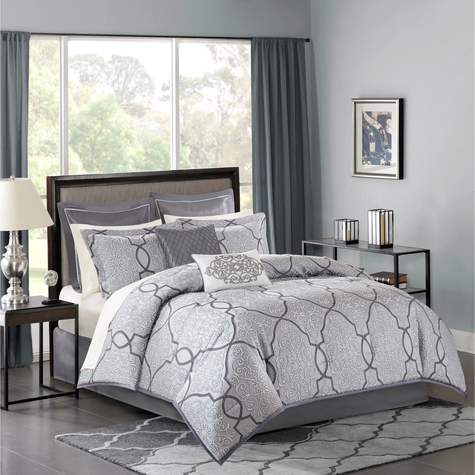 Madison Park Anouk Silver 12 Piece Comforter Set with Cotton Bed Sheets