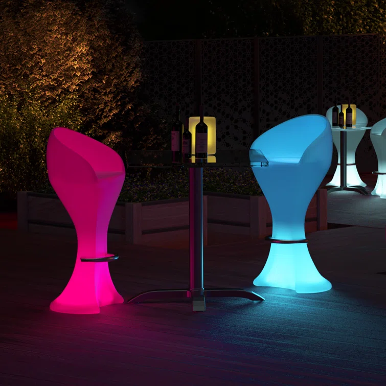 3 Piece 2 - Person LED Light Up Bar Stool and Table Modern Design Set