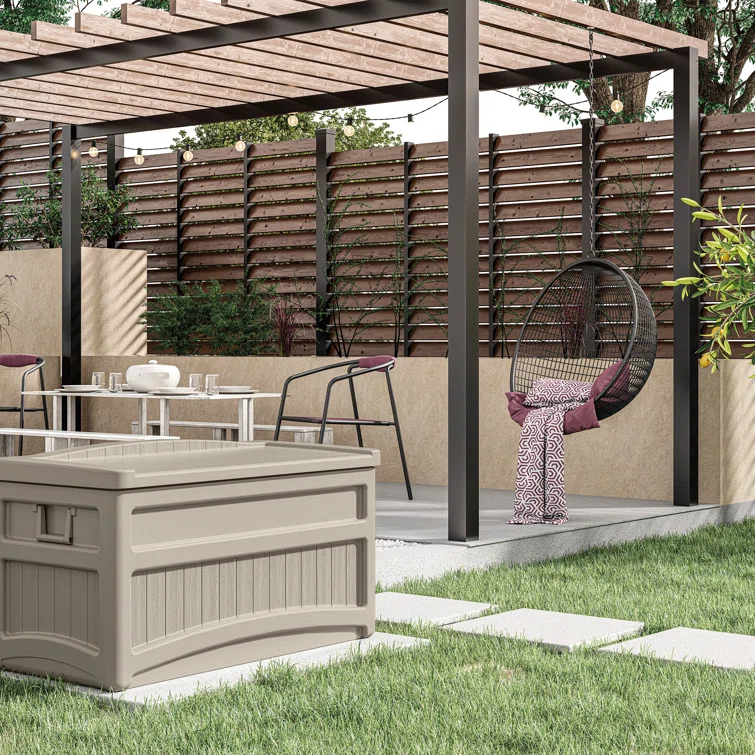 Suncast 46'' W 73 Gallons Water Resistant Deck Box with Wheels in Light Taupe