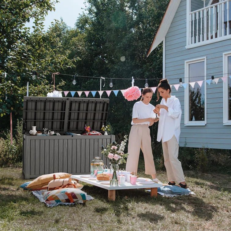 LeHom 60.8'' W 150 Gallons Water Resistant Resin Lockable Deck Box