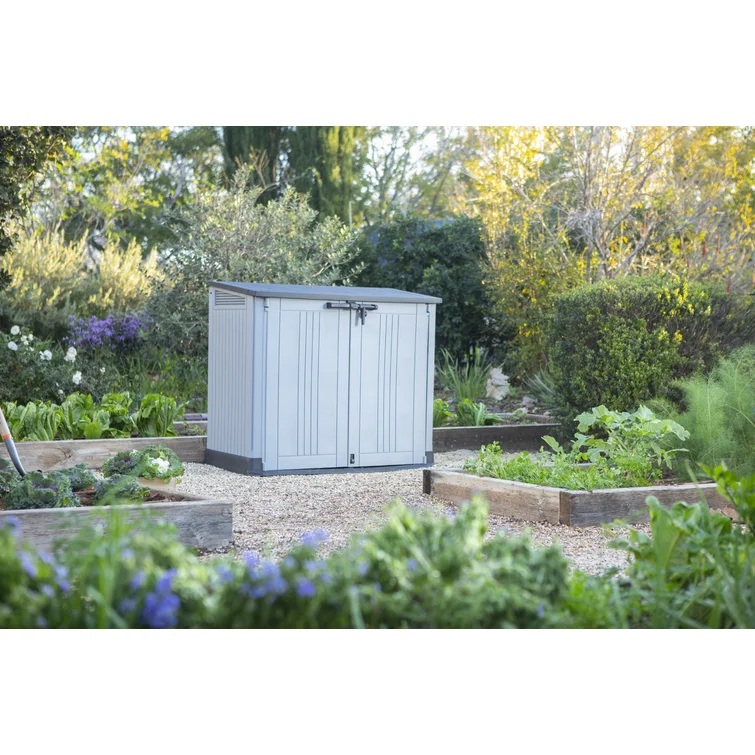 Keter Store It Out Prime Durable Resin Outdoor Storage Shed With Floor and Double Doors for Garden Patio Furniture and Tools