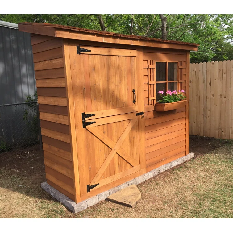 Bayside 8 ft. W x 4 ft. D Western Red Cedar Wood Lean-To Bike Shed, Storage Shed