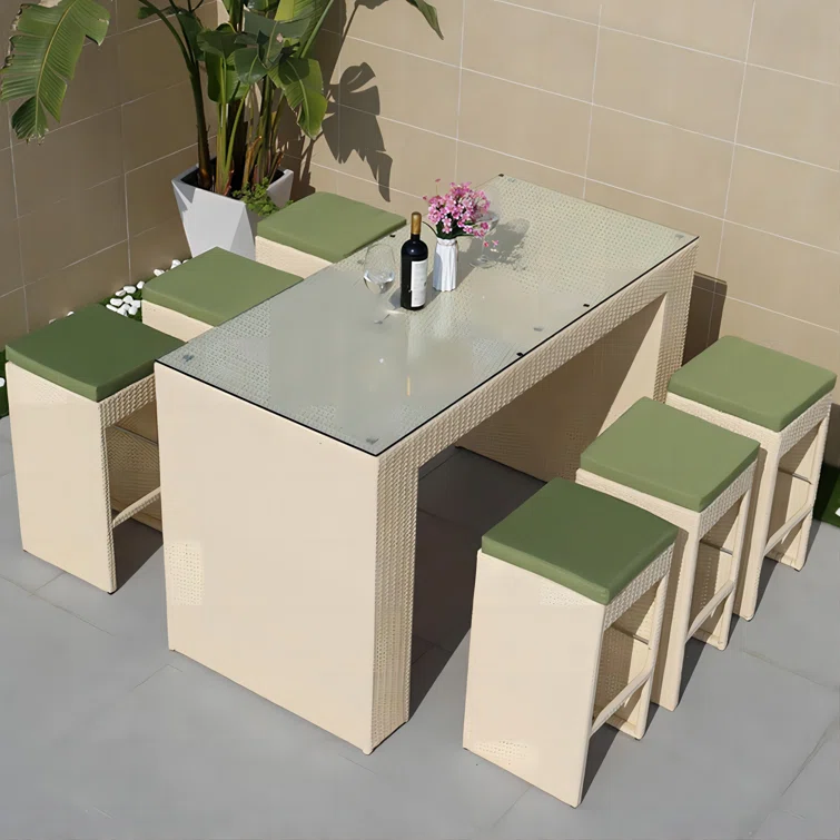 Reyah 6 - Person Rectangle Outdoor Dining Set with Cushions