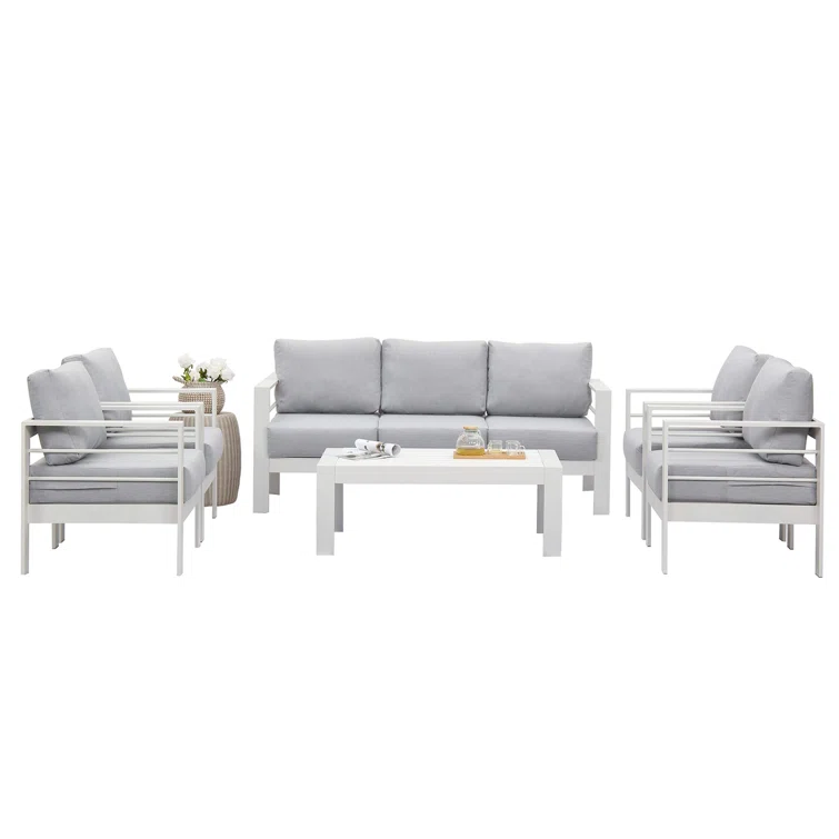 6-Piece Aluminum Patio Conversation Set With Cushions