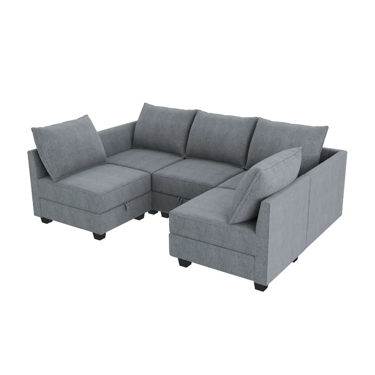 L-Shaped Modular Sectional Couch Reversible Modular Upholstered Sofa