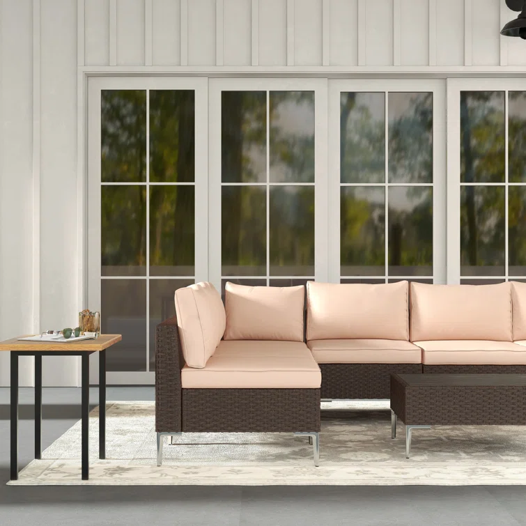 Quadrell 6 - Person Outdoor Wicker Patio Conversation Furniture Set with Optional Fire Pit Table