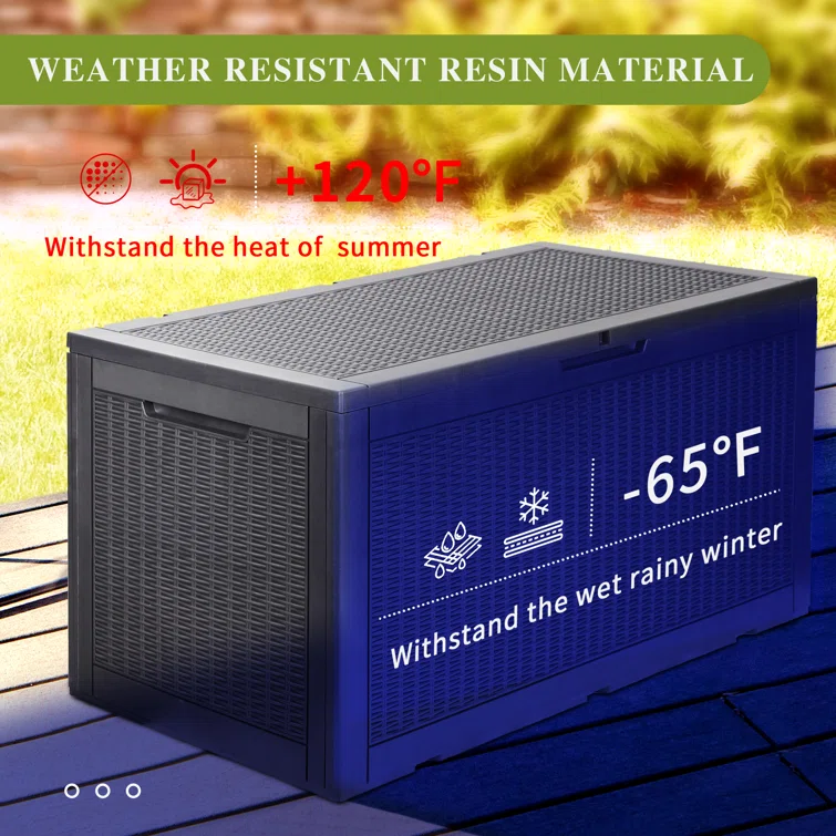 FRUITEAM 100 Gallons Gallon Water Resistant Resin Lockable Deck Box in Dark Gray