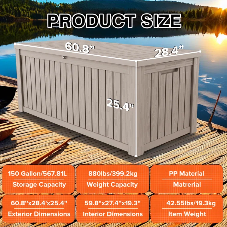 WORACO 28.39'' W 150 Gallons Water Resistant Resin Lockable Deck Box