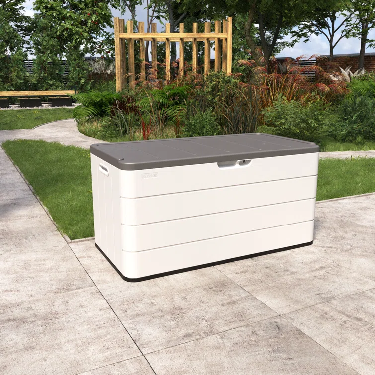 Resin Deck box, Outdoor Storage Container, Large Waterproof Storage Bench