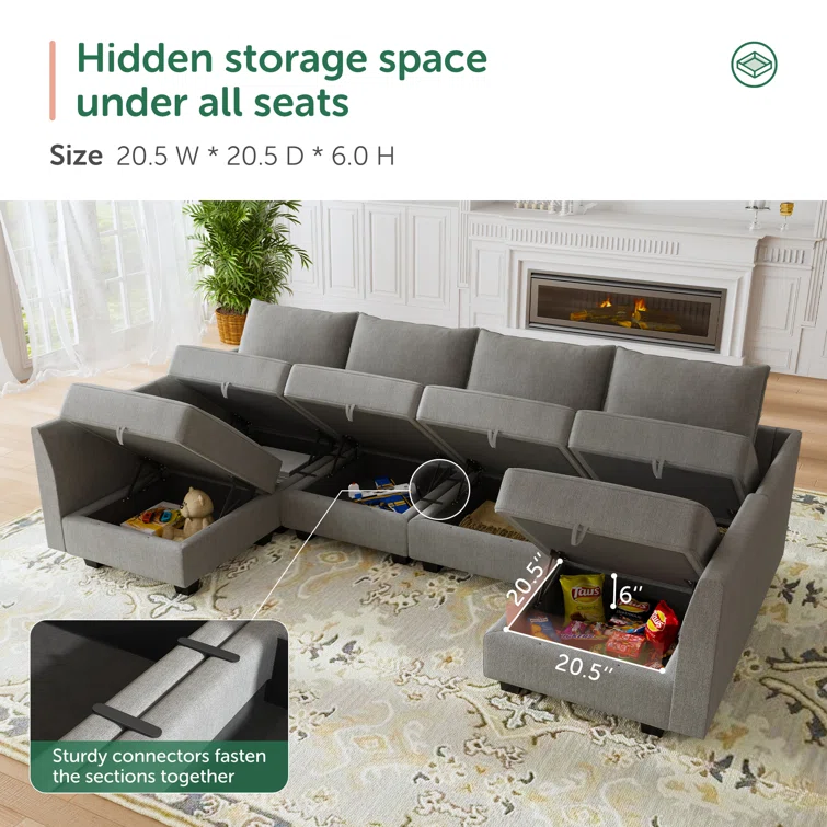 U Shaped Modular Sectional Sofa with Chaise Reversible Upholstered Sectional Couch