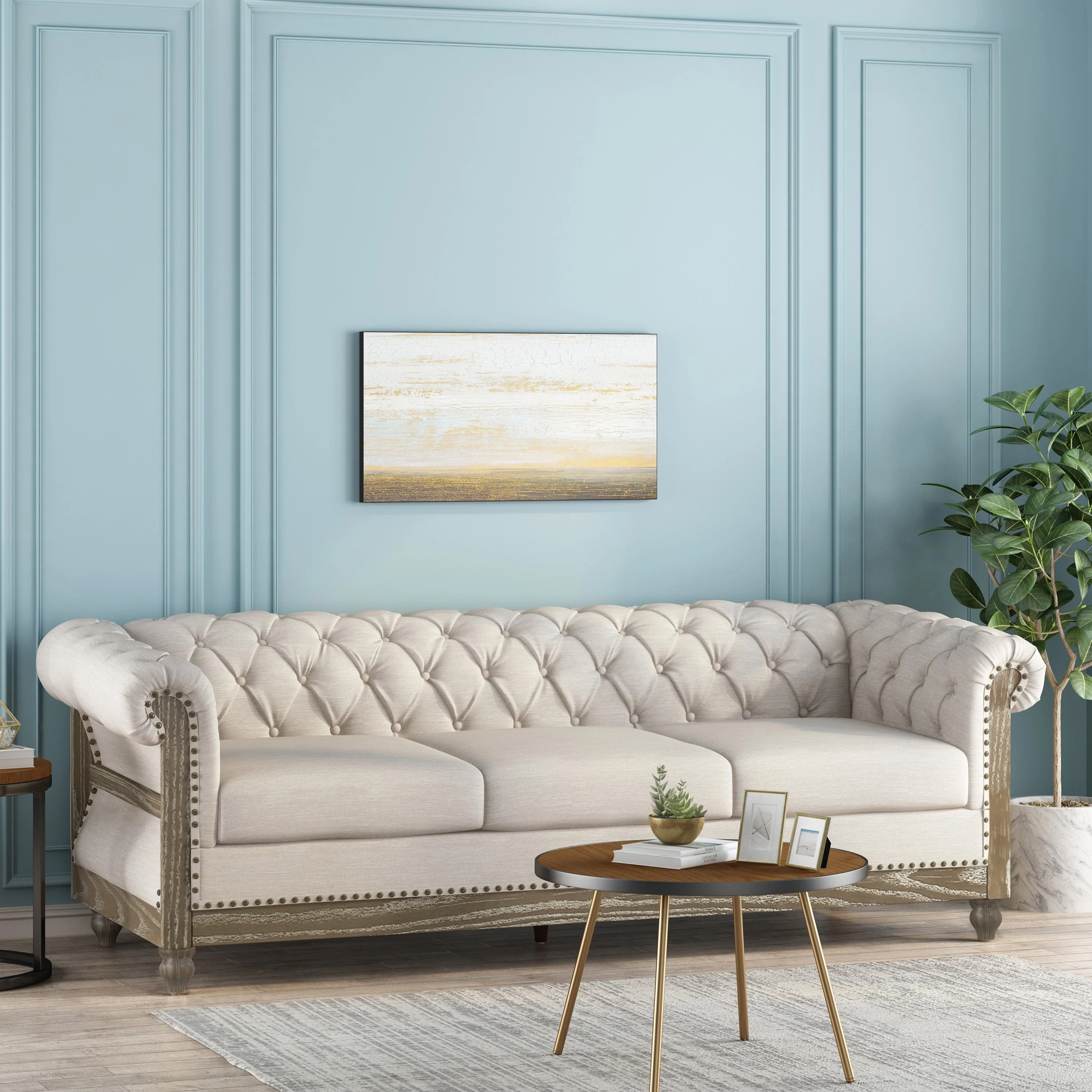 Saragus Chesterfield Sofa with Nailhead Trim by Christopher Knight Home - 85.50