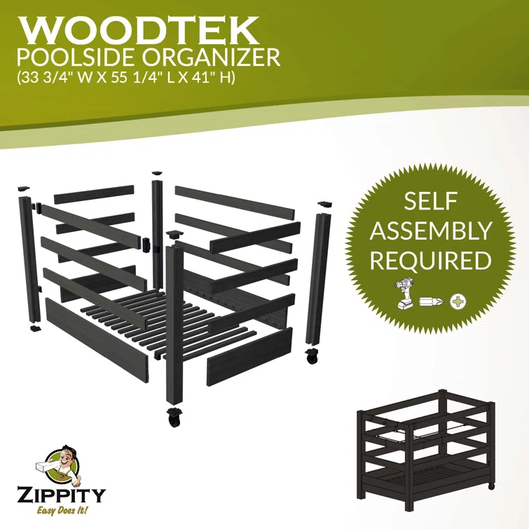 Zippity 3.4 Ft. H X 4.6 Ft. W X 2.8 Ft L WoodTek Poolside Organizer For Pool Toys, Floats, And Accessories