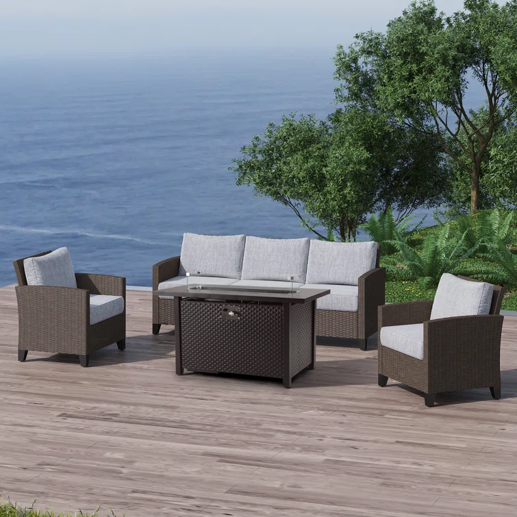Tasiya 5 - Person Outdoor Seating Group With Fire Pit And Cushions